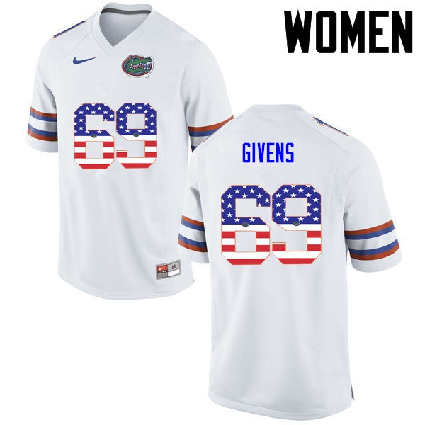 Florida Gators Women #69 Marcus Givens College Football USA Flag Fashion White